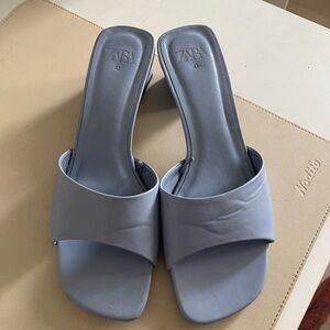 Zara baby blue slip on sandal